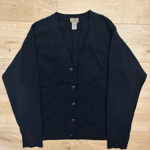 L.L.Bean Black Cashmere Cardigan Vintage LL Bean Cashmere Sweater Size XL - Picture 2 of 8